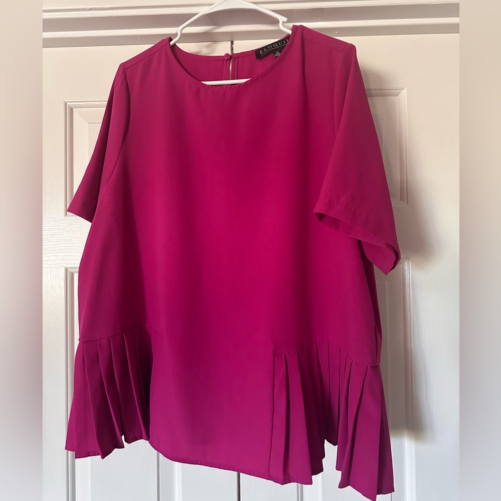Eloquii Pink Boxy Short Sleeve Blouse with Pleats